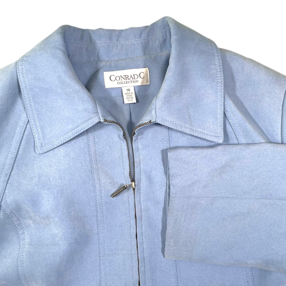 Conrad C Collection 10 Blue Faux Suede Zip Jacket Buckle Detail Pastel